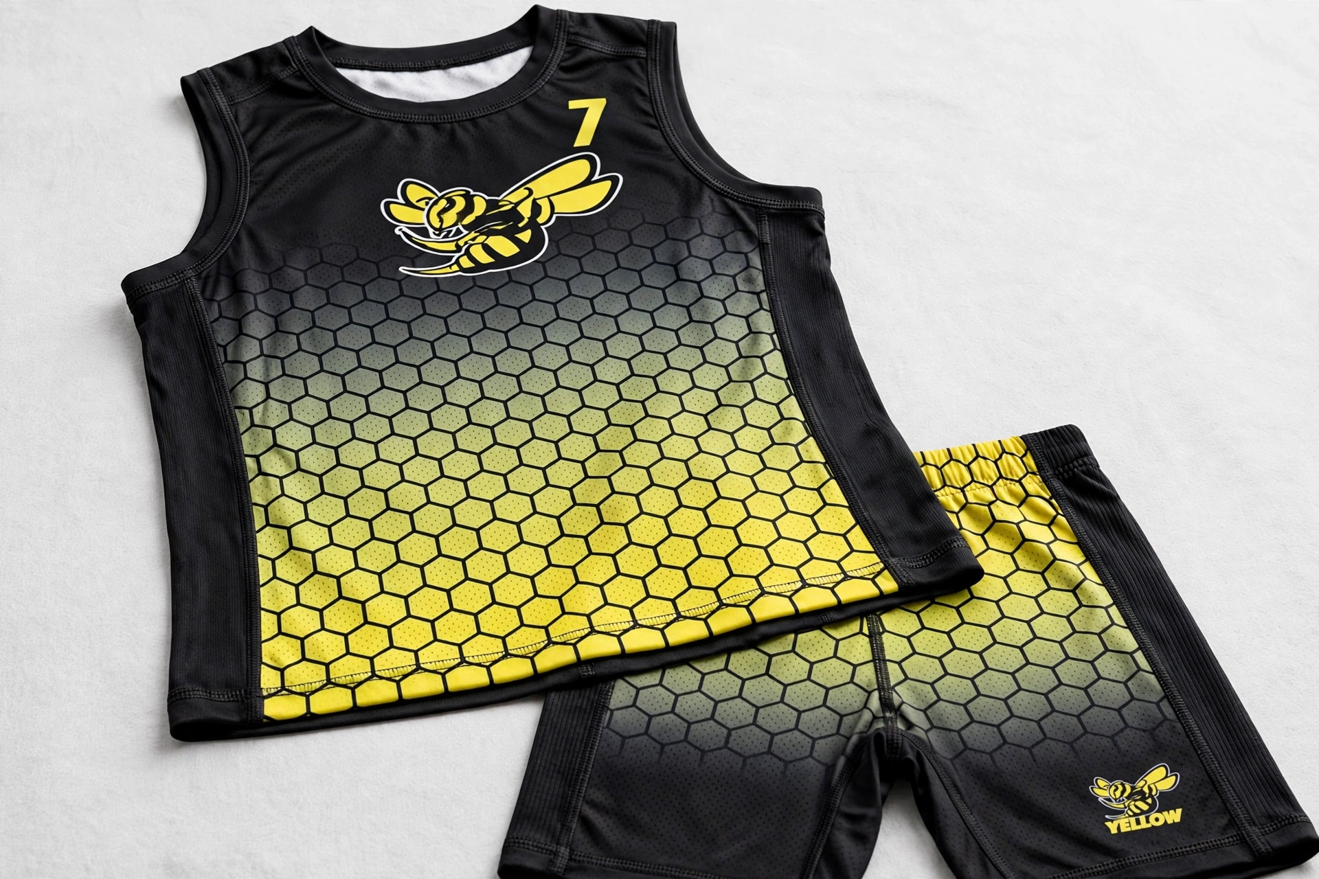 Yellow Hornets 7 set with micro-mesh and 4-way stretch side panels