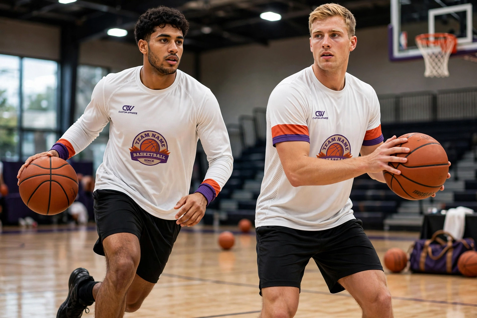 White orange purple shooting shirts long and short sleeve shootaround