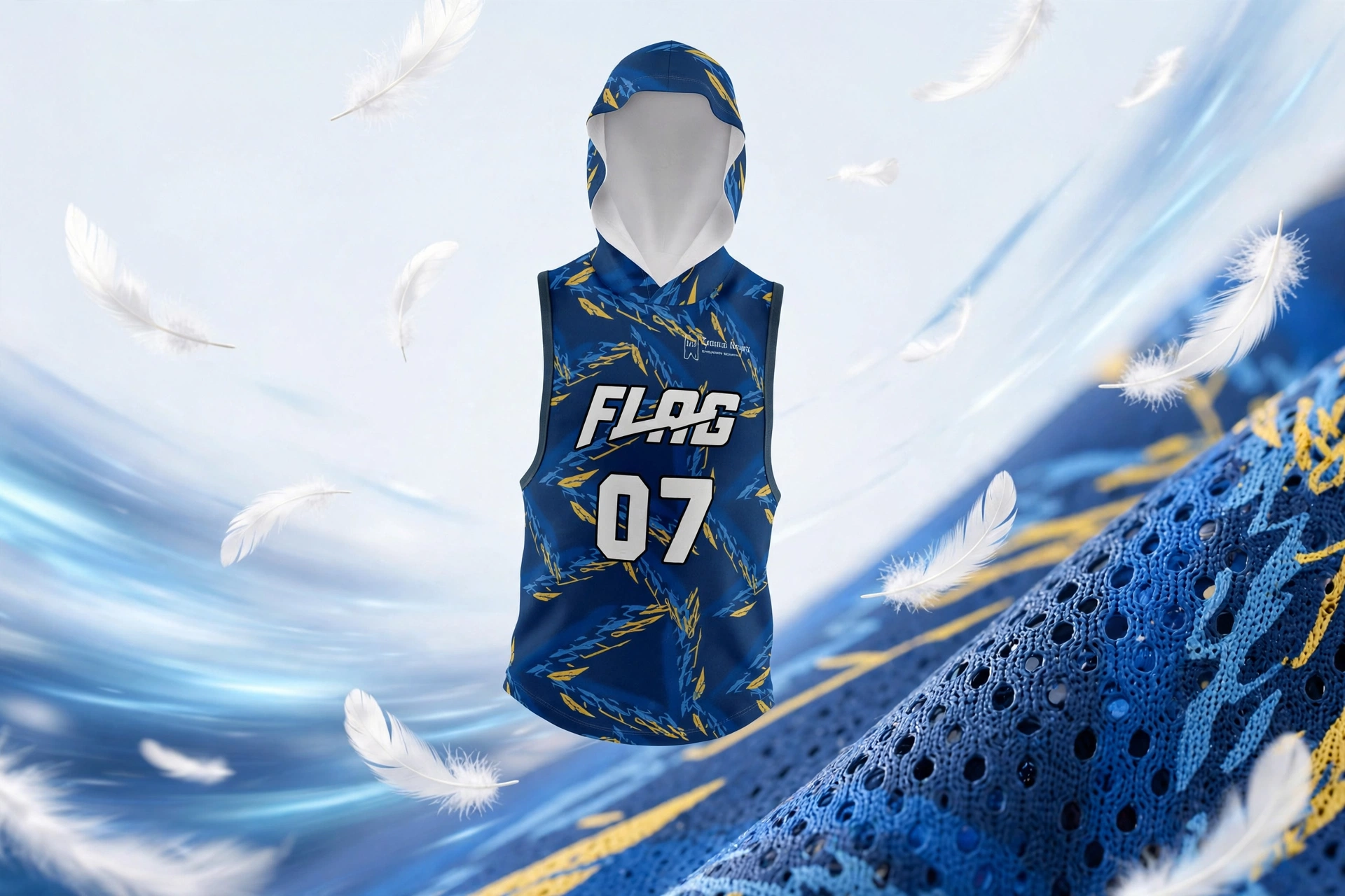 Blue FLAG 07 7v7 jersey with micro-mesh fabric, ultra-lightweight floating design