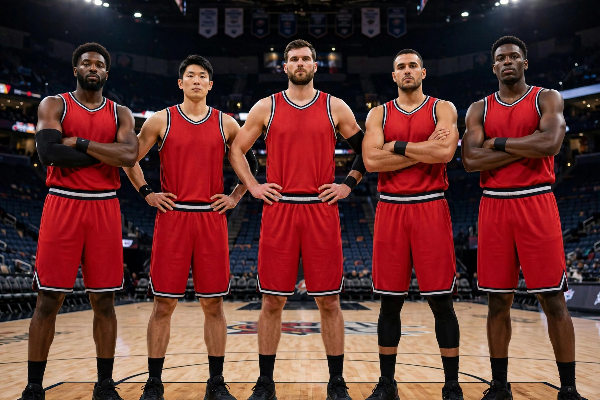 Championship roster red shorts black white trim team unity