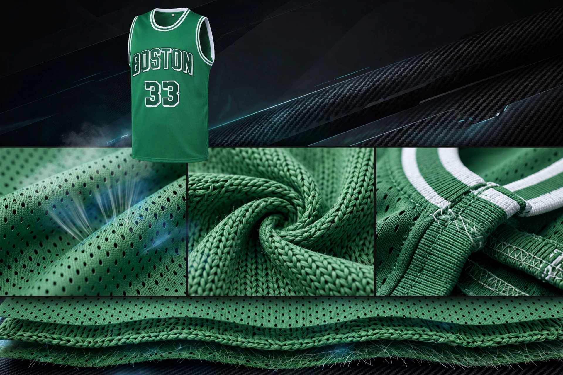 Green BOSTON 33 jersey technical fabric pin-dot mesh interlock knit
