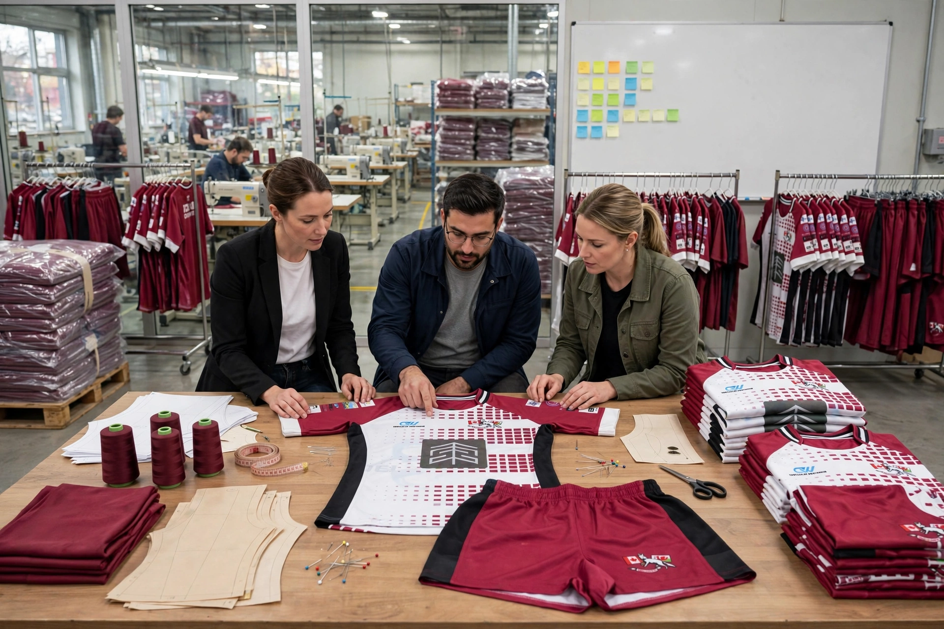 Direct factory partnership for maroon white rugby apparel showing dedicated account management scalable production and elimination of middleman costs
