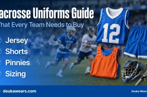 Lacrosse uniforms guide showing jersey, shorts, pinnies, sizing and lacrosse gear for team players